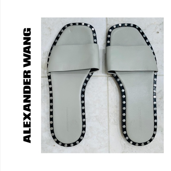 Alexander Wang Shoes - ALEXANDER WANG 37 Slides Grey Leather Studded Lola